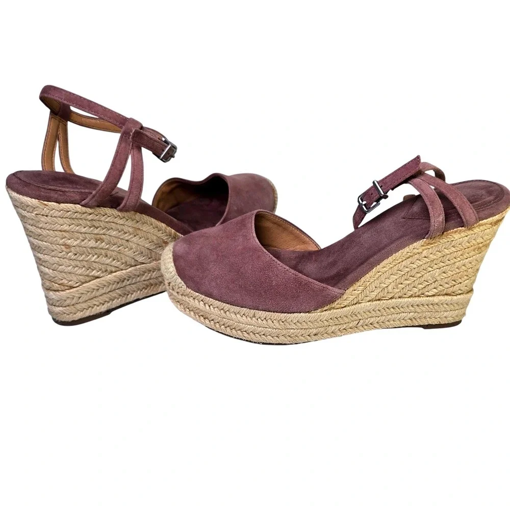 Crown Vintage Mauve Suede Espadrille Wedge Sandals Ankle Strap Platform Heels